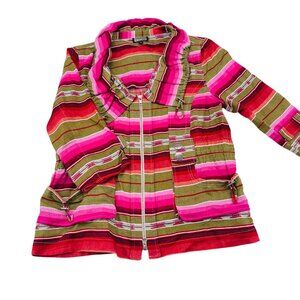 Berek 2‎ Women's Multicolor Striped Jacket With Zipper & Pockets Medium Linen